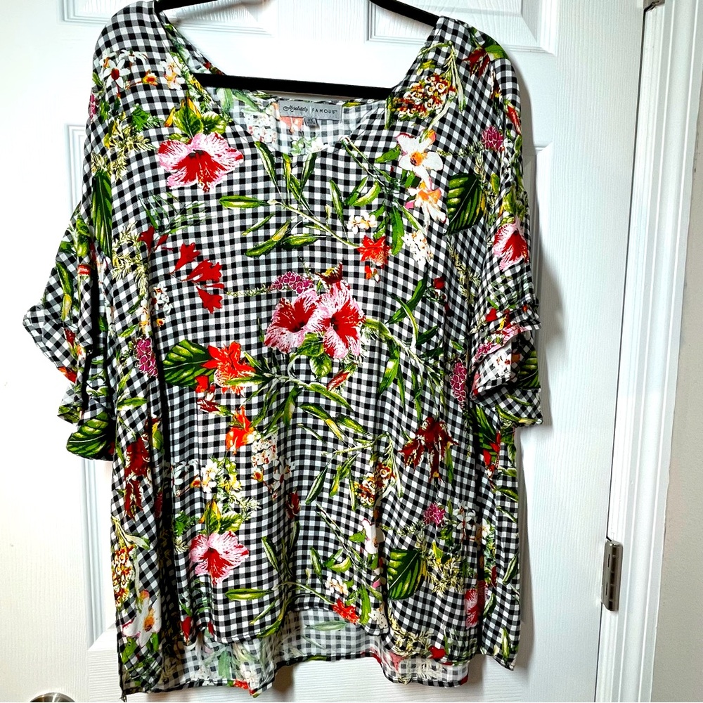 Absolutely Famous colorful gingham blouse, 2X